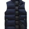 Warm Winter Vest, Men's Casual Zipper Pockets Stand Collar Zip Up Vest For Fall Winter - Image 2