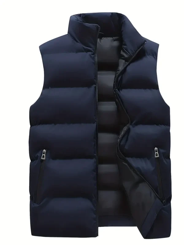 Warm Winter Vest, Men's Casual Zipper Pockets Stand Collar Zip Up Vest For Fall Winter